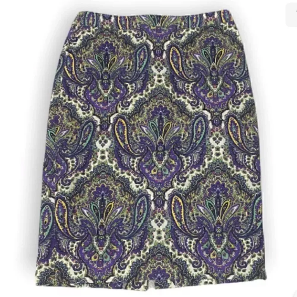 SK17041- J. CREW Women's NO.2 Cotton Pencil Skirt Pocket Multicolor Paisley